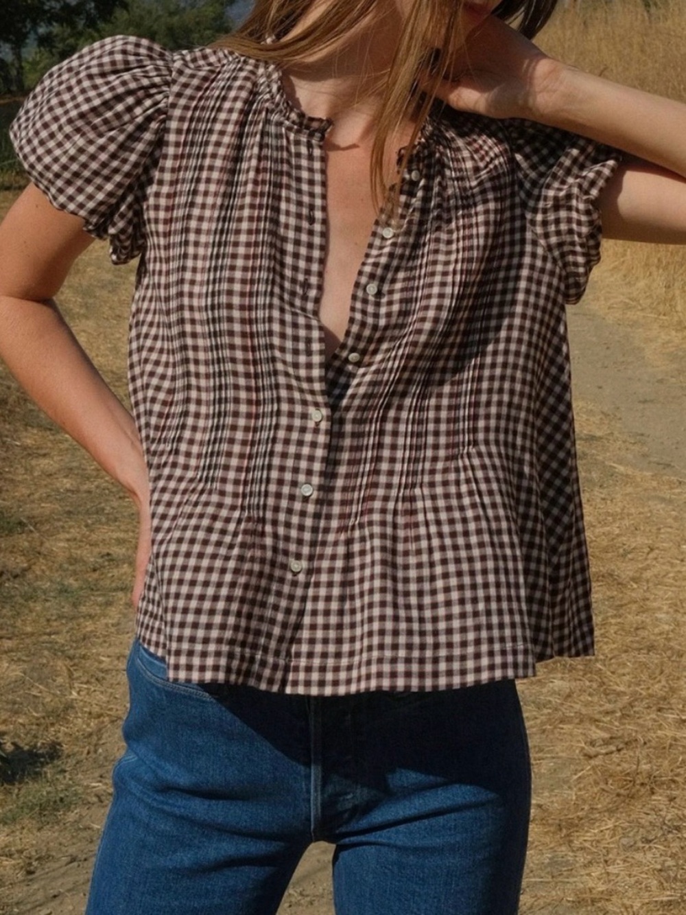 EUC Doen Millie Cotton Blouse in Delphine Plaid size L
